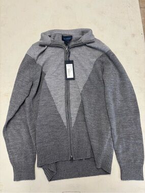 Patrick Assaraf extrafine merino zip jacket grey mens size medium NEW